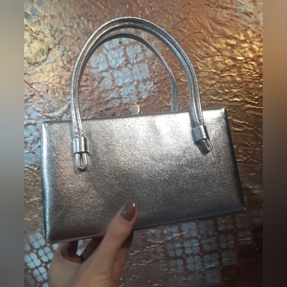 Vintage 1960s Leather And Satin Metallic Silver Bix Bag - Picture 11 of 16